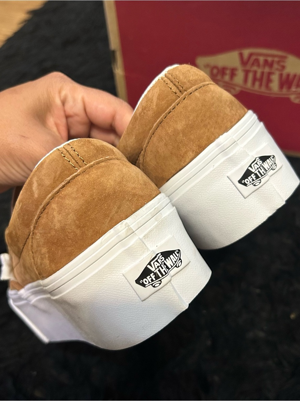 VANS brown leather platform slip on shoes sneakers women’s 8 new - Picture 4 of 7